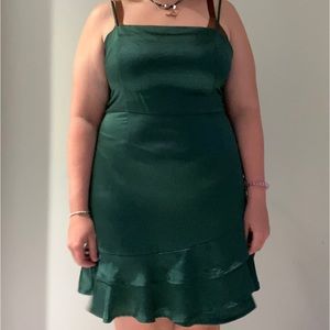 Green silk slip dress